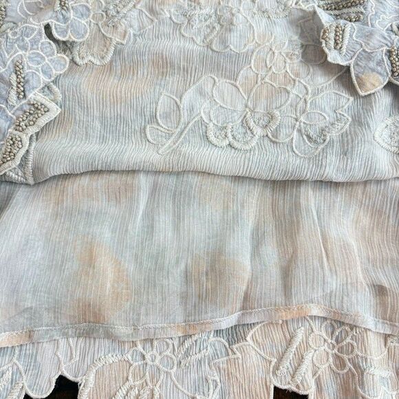 Sundance Blue Floral Embroidered Beaded Silk Dress Sz XS Romantic Wedding Guest - Picture 8 of 12